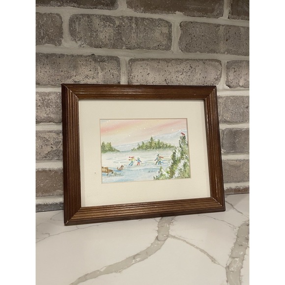 Vintage Framed Watercolor Art Painting Winter Scene Snow Signed CH 2002 Matted - Picture 11 of 16